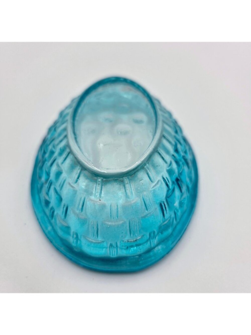 Vintage Blue Glass Bunny Rabbit Basket Weave Nest Covered Candy Dish Easter Read - Picture 13 of 15